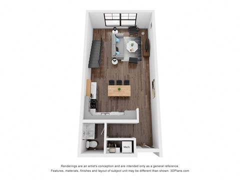Floor plan for 1 bed, 2 baths, 965 sqft